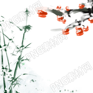 小寒节气落雪的竹子柿子插图