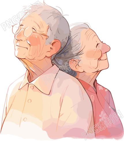 亚洲老夫妇简约插画