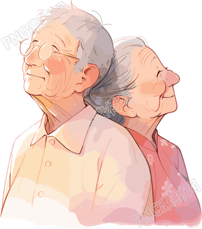 亚洲老夫妇简约插画