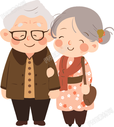 亚洲老夫妇插图设计素材