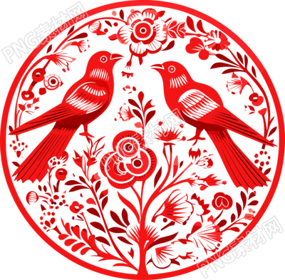 红色剪纸透明背景插画