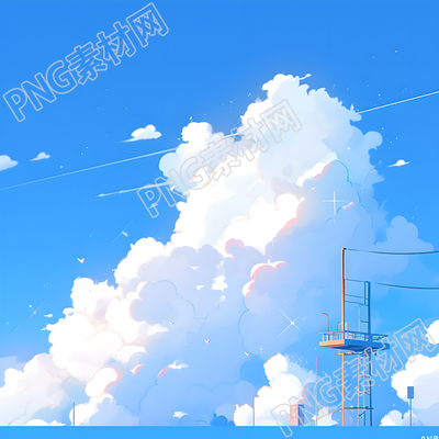蓝天背景动漫风格插画