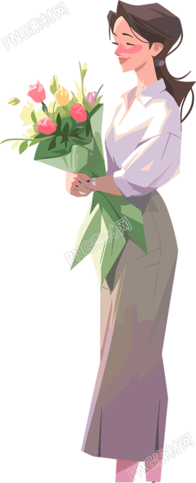 教师节卡通女老师简约花束素材