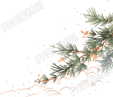 松枝积雪简约插画