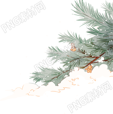 松枝雪花简约插画