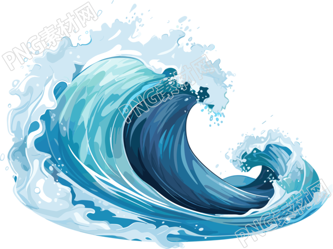 蓝色海浪透明背景高清插画