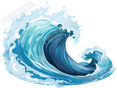 蓝色海浪透明背景高清插画