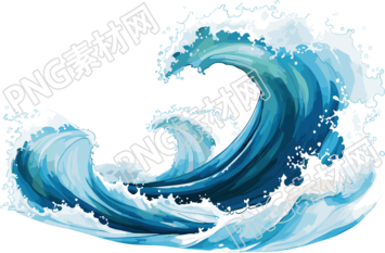 蓝色海浪透明背景创意设计插画