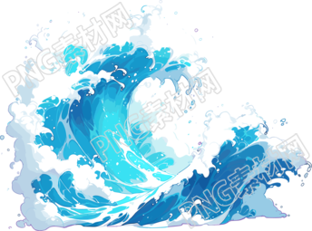 蓝色海浪卡通风格插图
