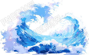 蓝色海浪PNG插画设计