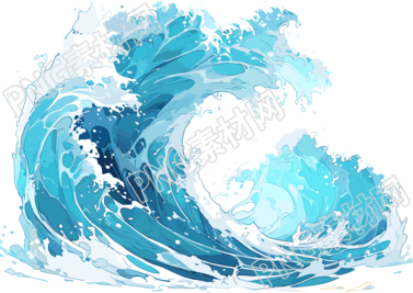 蓝色海浪动画风格素材