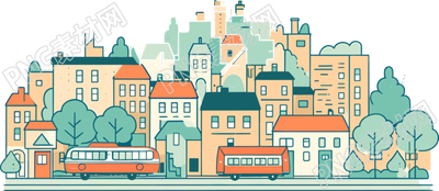 城市主题扁平线条插图