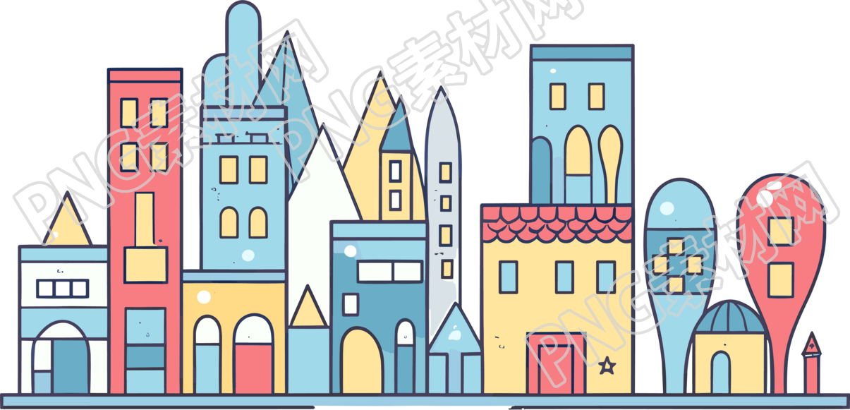 城市主题扁平极简线条素材