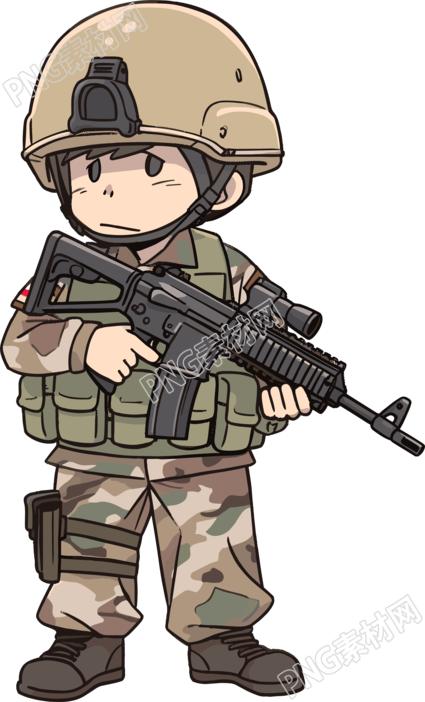 卡通士兵手绘插画风格素材