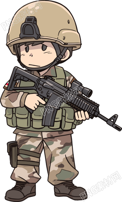 卡通士兵手绘插画风格素材