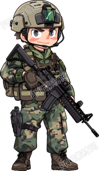 卡通士兵手绘插画素材