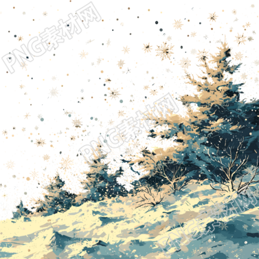 雪景手绘插图素材