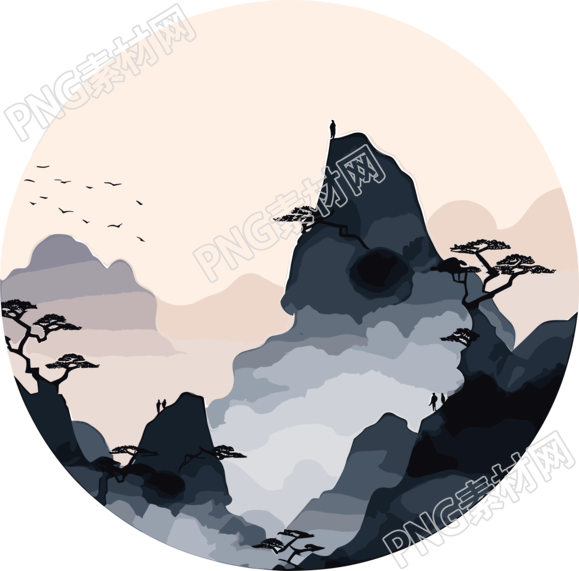 国潮风远山高清插画素材