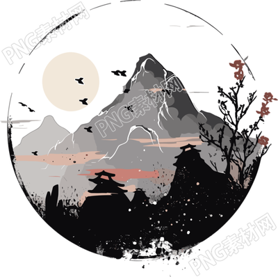 国潮风远山艺术元素