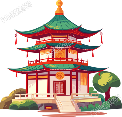 國(guó)風(fēng)閣樓插畫設(shè)計(jì)元素