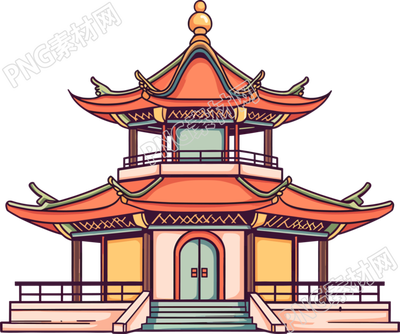 國(guó)風(fēng)閣樓透明背景插圖