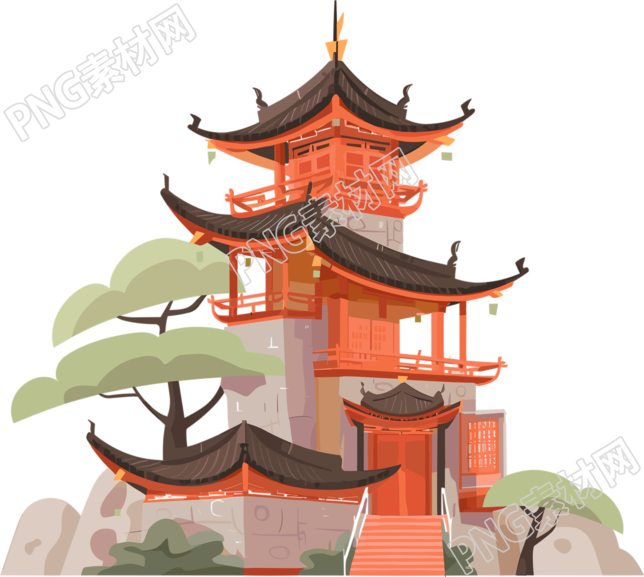 国风阁楼建筑插图