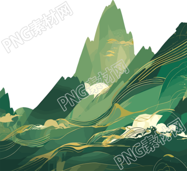国潮风山脉抽象插图元素