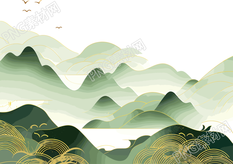 国潮风山脉抽象图形素材