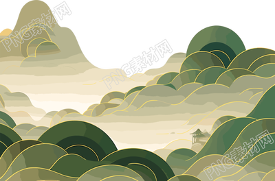 國潮風(fēng)山脈金色描邊素材