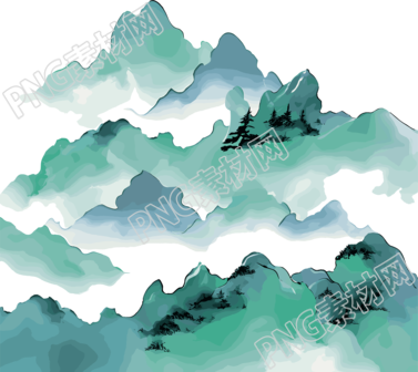 国潮风山脉透明背景图形素材