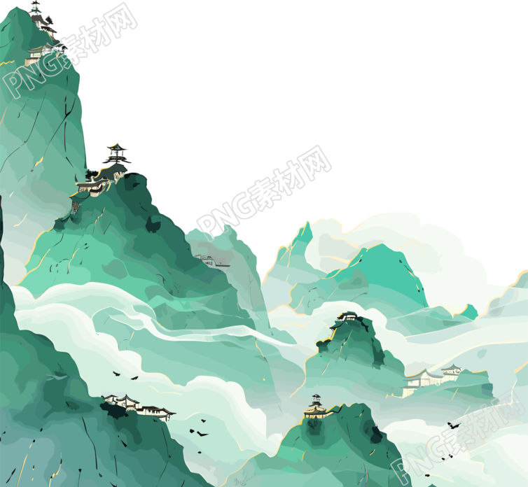 镀金国潮风山脉图形设计插画