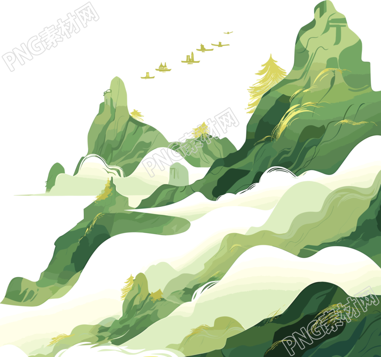 镀金国潮风山脉抽象插图素材