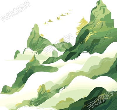 鍍金國潮風(fēng)山脈抽象插圖素材