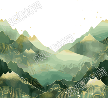 镀金国潮风山脉素材