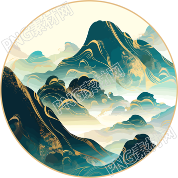 鍍金國潮風(fēng)山脈插畫