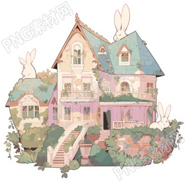 可愛小房子貼紙插畫