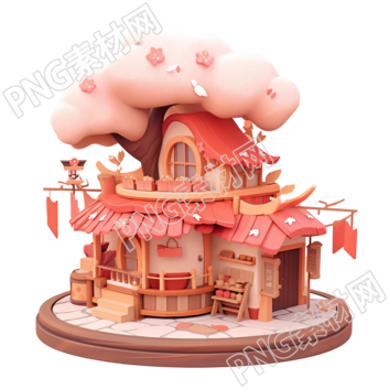 3D粉色小房子圖形素材