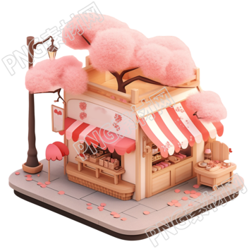 3D粉色小房子商用素材