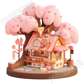 3D粉色小房子插畫