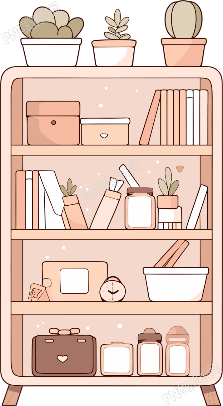 可爱书架透明背景插图