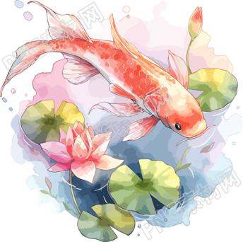 錦鯉荷葉簡(jiǎn)約插畫