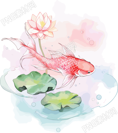 錦鯉荷葉創(chuàng)意設(shè)計插畫