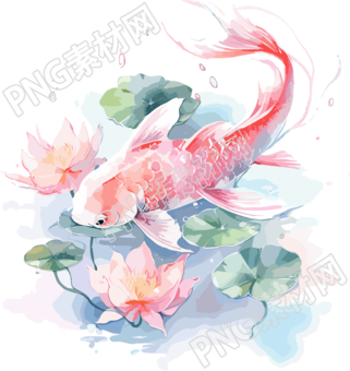 錦鯉荷葉插圖
