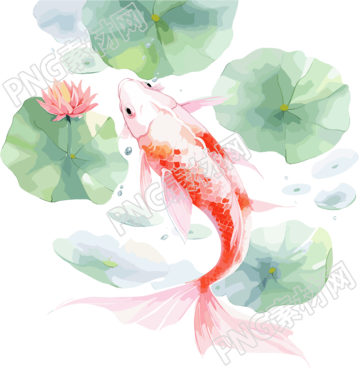 錦鯉荷葉插畫
