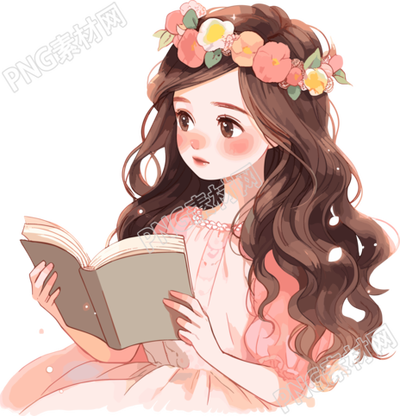 卡通讀書透明背景插圖