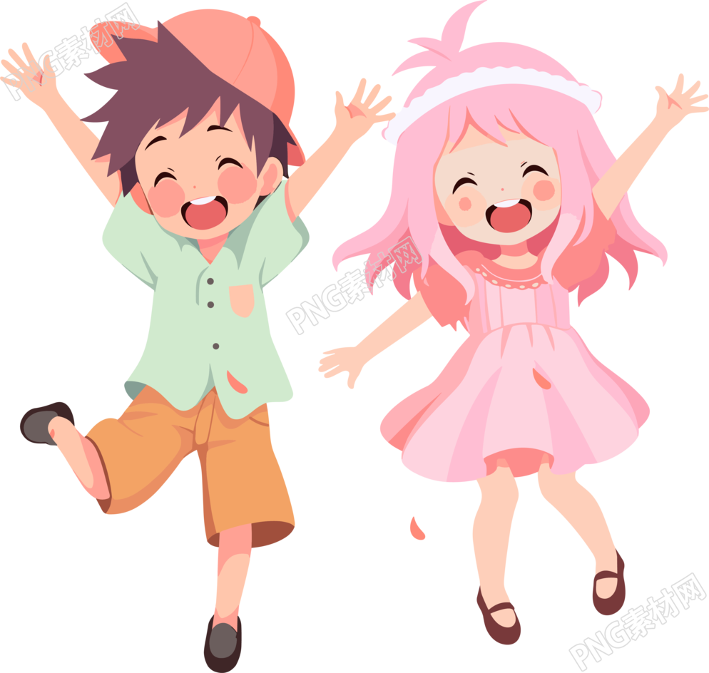 男孩女孩卡通插图