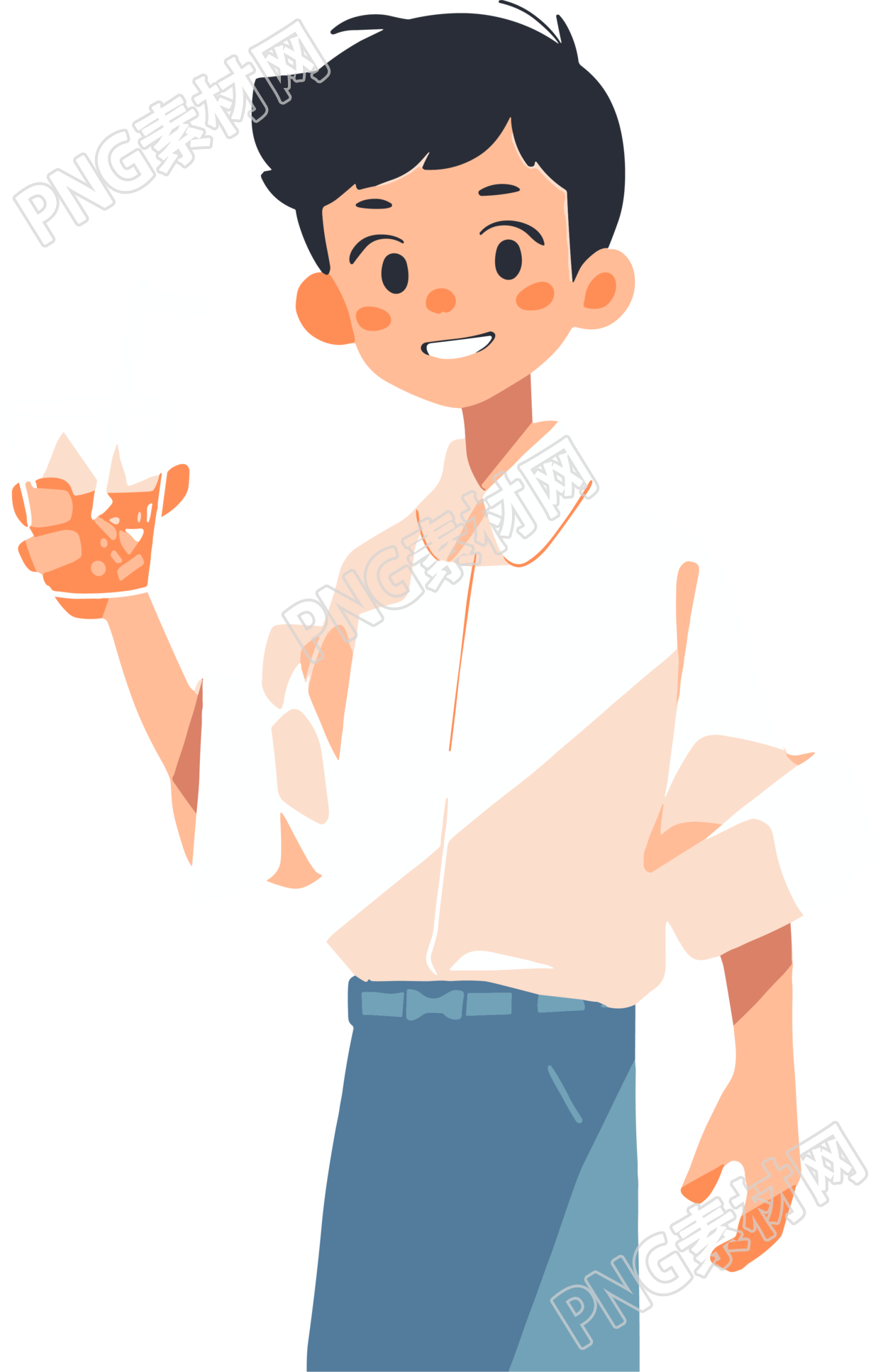 拿水杯的男生插画素材