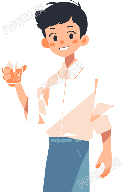 拿水杯的男生插畫素材