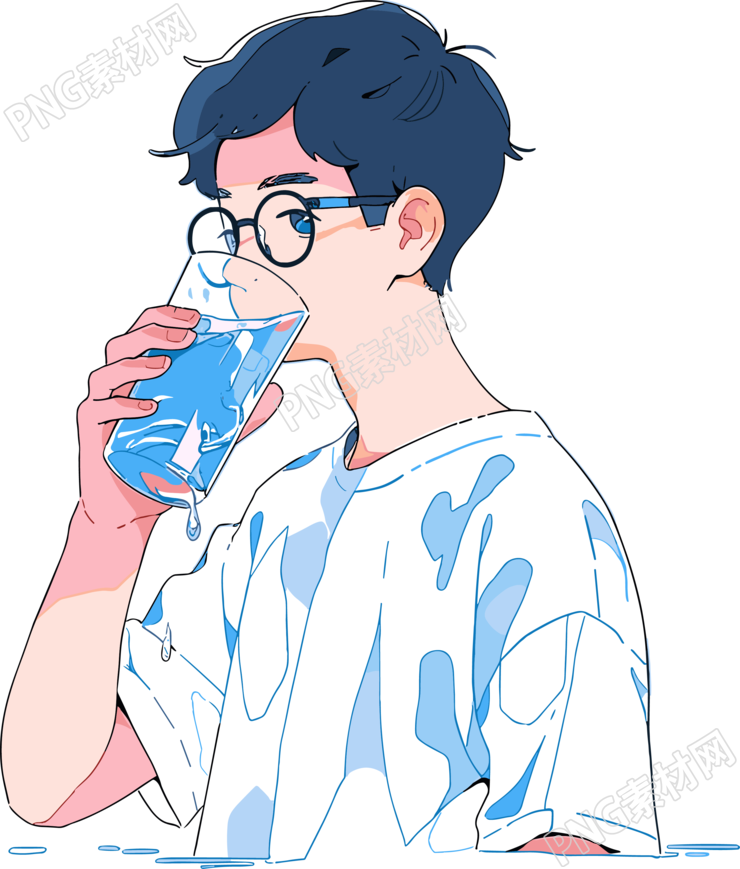 拿水杯的男生插画设计元素