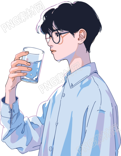 拿水杯的男生可商用插画